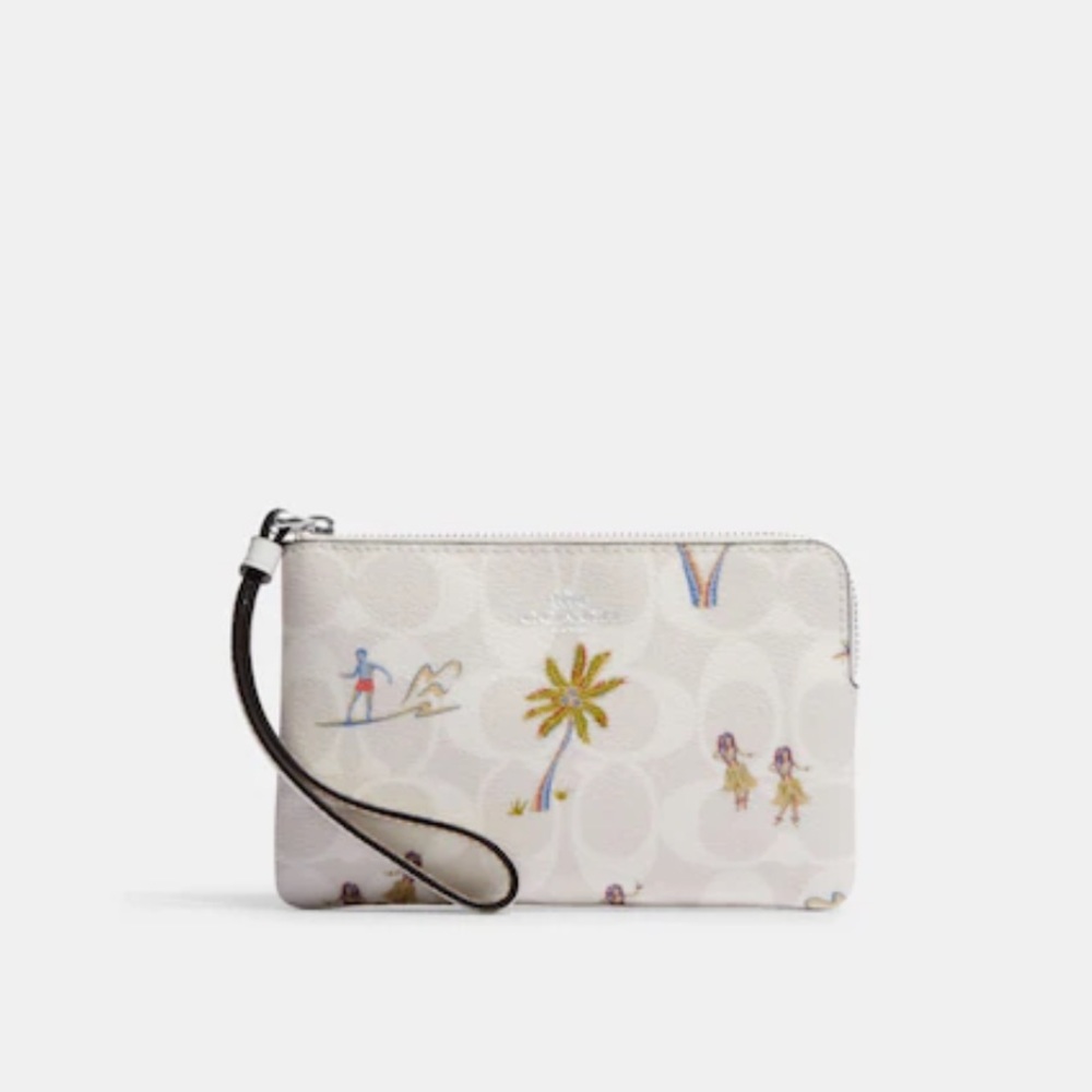 Coach White Signature Palm Tree Wristlet